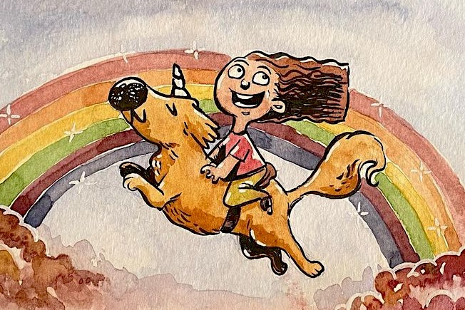 Guilherme Simoes illustration - Golden retriever unicorn